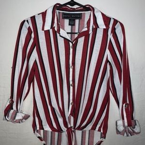 Striped button down tie shirt